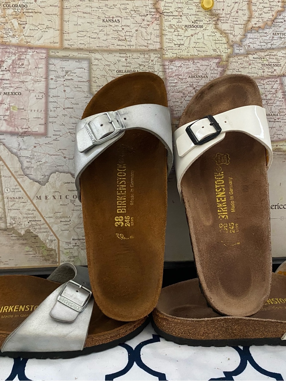Lot 2 Pre-owned Birkenstock White & Silver  Madrid Slide Sandals - Women's 38/7
